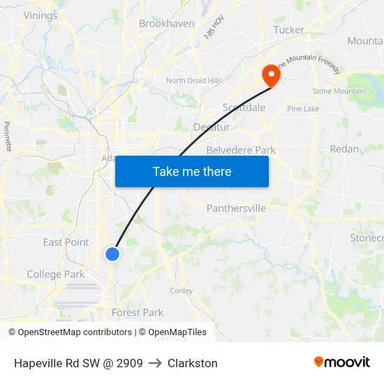 Hapeville Rd SW @ 2909 to Clarkston map