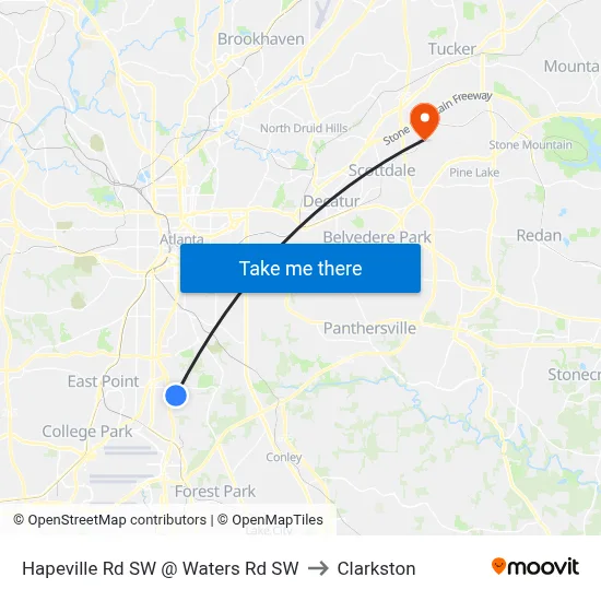 Hapeville Rd SW @ Waters Rd SW to Clarkston map