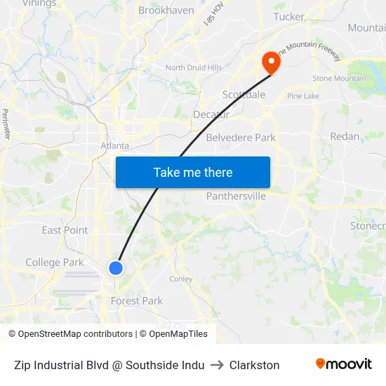 Zip Industrial Blvd @ Southside Indu to Clarkston map