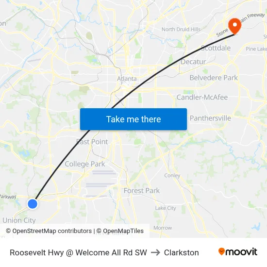 Roosevelt Hwy @ Welcome All Rd SW to Clarkston map