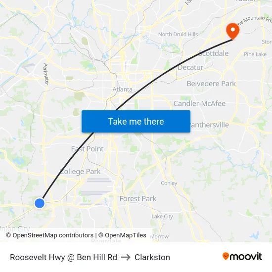 Roosevelt Hwy @ Ben Hill Rd to Clarkston map