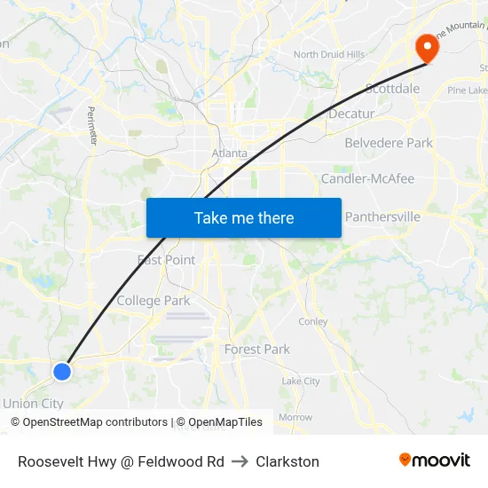 Roosevelt Hwy @ Feldwood Rd to Clarkston map