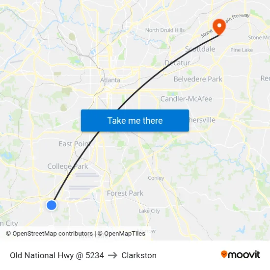 Old National Hwy @ 5234 to Clarkston map