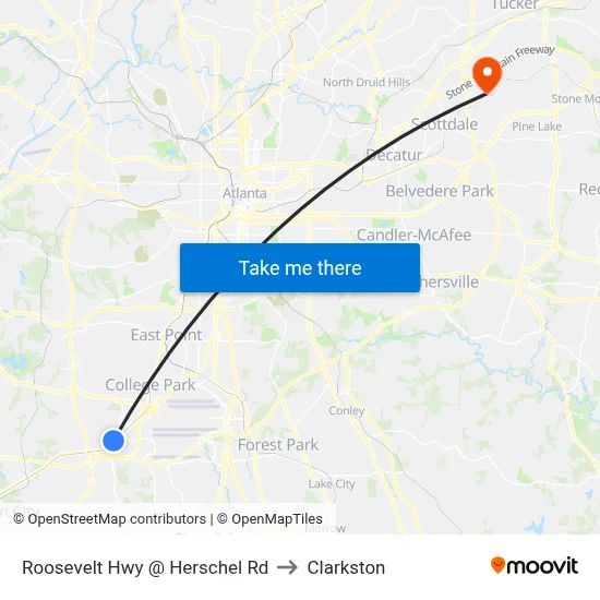 Roosevelt Hwy @ Herschel Rd to Clarkston map