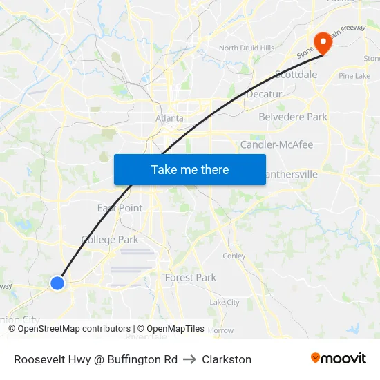 Roosevelt Hwy @ Buffington Rd to Clarkston map