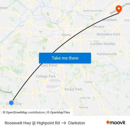 Roosevelt Hwy @ Highpoint Rd to Clarkston map