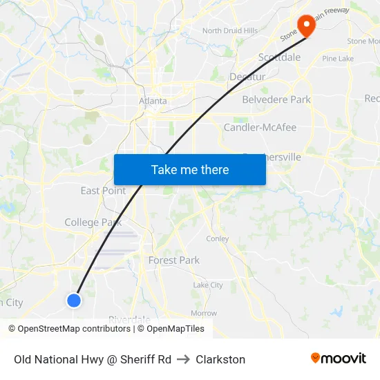 Old National Hwy @ Sheriff Rd to Clarkston map