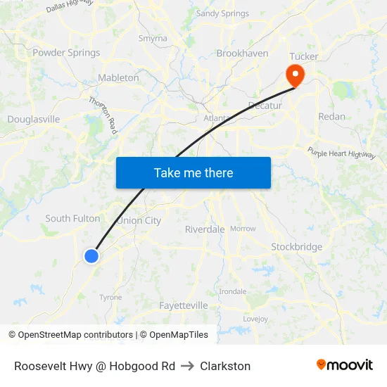 Roosevelt Hwy @ Hobgood Rd to Clarkston map