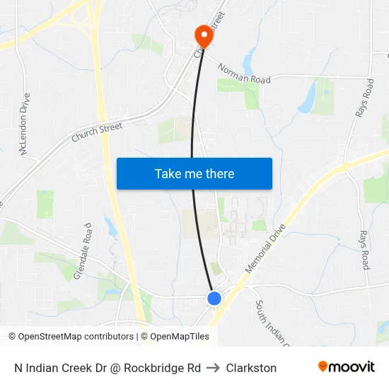 N Indian Creek Dr @ Rockbridge Rd to Clarkston map