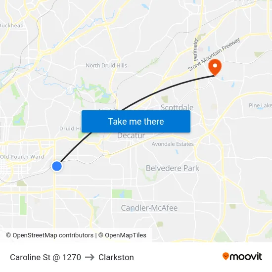 Caroline St @ 1270 to Clarkston map