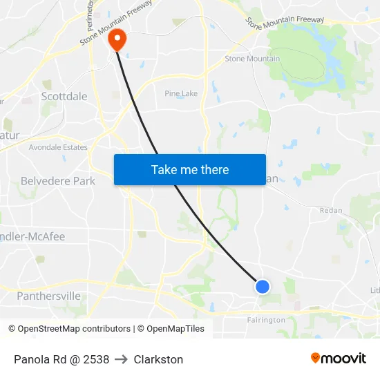 Panola Rd @ 2538 to Clarkston map