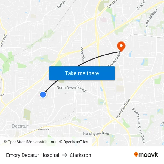 Emory Decatur Hospital to Clarkston map