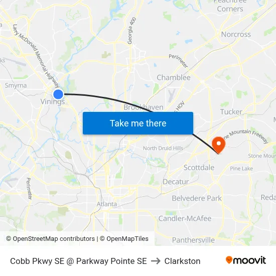 Cobb Pkwy SE @ Parkway Pointe SE to Clarkston map