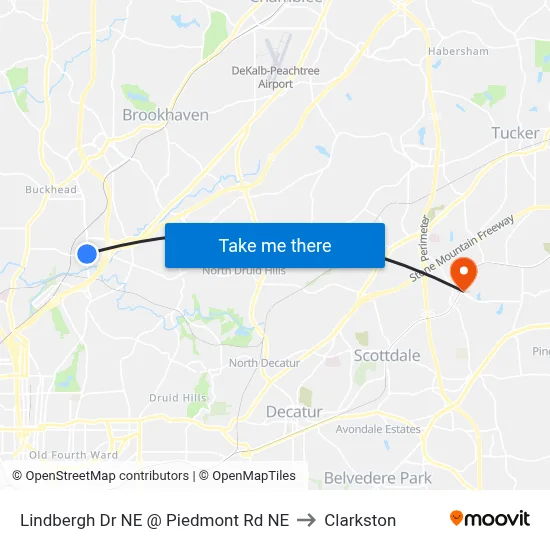 Lindbergh Dr NE @ Piedmont Rd NE to Clarkston map