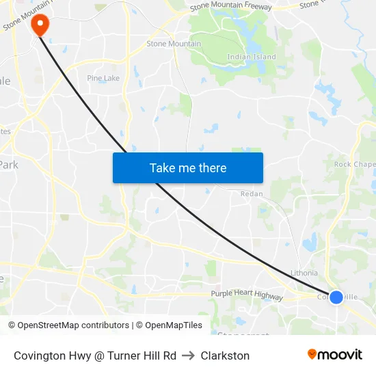 Covington Hwy @ Turner Hill Rd to Clarkston map