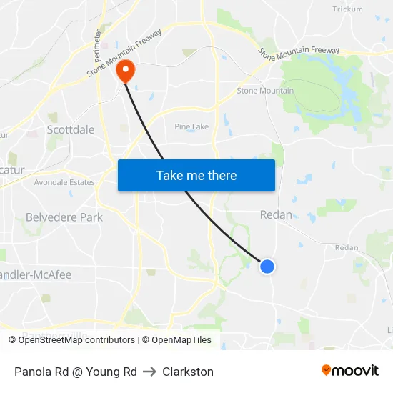 Panola Rd @ Young Rd to Clarkston map