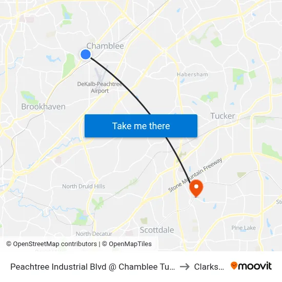 Peachtree Industrial Blvd @ Chamblee Tucker Rd to Clarkston map