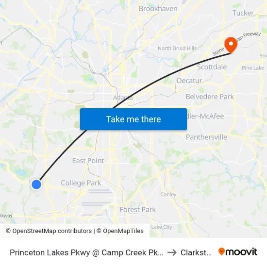Princeton Lakes Pkwy @ Camp Creek Pkwy to Clarkston map