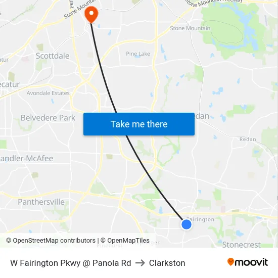 W Fairington Pkwy @ Panola Rd to Clarkston map