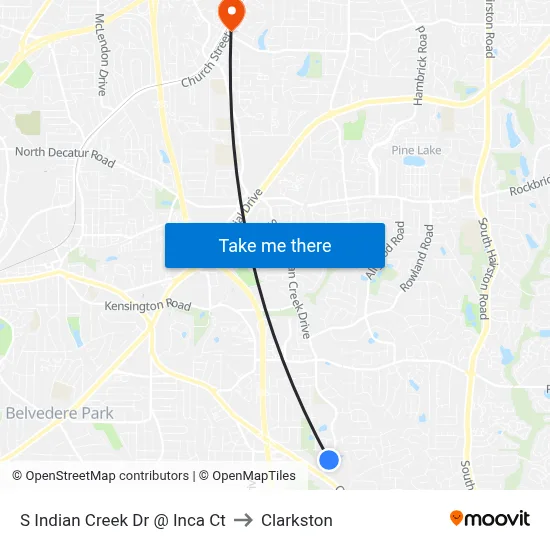S Indian Creek Dr @ Inca Ct to Clarkston map