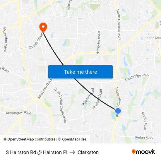 S Hairston Rd @ Hairston Pl to Clarkston map