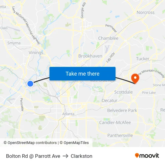 Bolton Rd @ Parrott Ave to Clarkston map