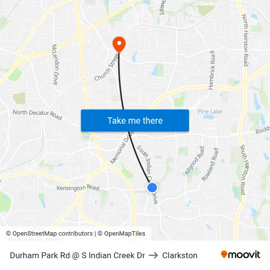 Durham Park Rd @ S Indian Creek Dr to Clarkston map