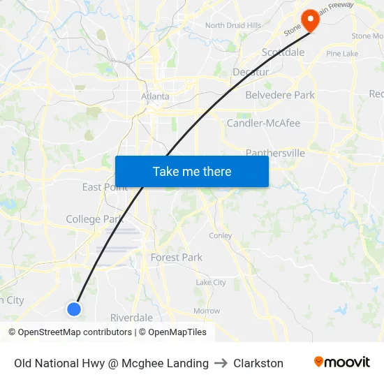 Old National Hwy @ Mcghee Landing to Clarkston map