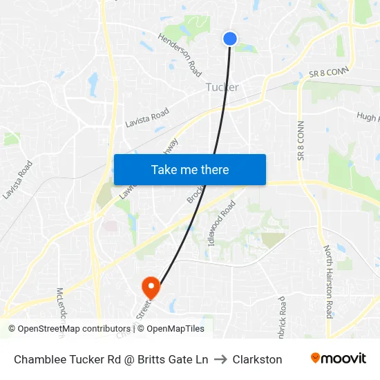 Chamblee Tucker Rd @ Britts Gate Ln to Clarkston map