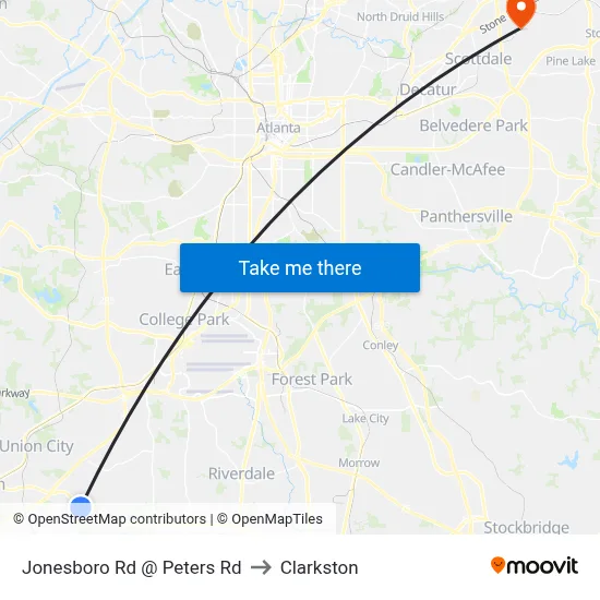 Jonesboro Rd @ Peters Rd to Clarkston map