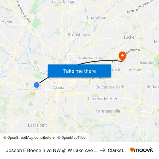 Joseph E Boone Blvd NW @ W Lake Ave NW to Clarkston map