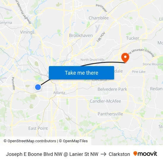 Joseph E Boone Blvd NW @ Lanier St NW to Clarkston map
