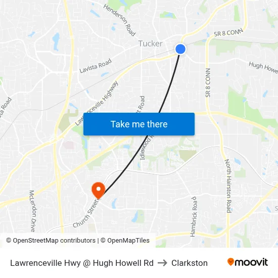Lawrenceville Hwy @ Hugh Howell Rd to Clarkston map