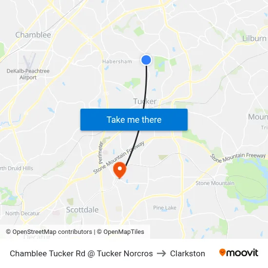 Chamblee Tucker Rd @ Tucker Norcros to Clarkston map