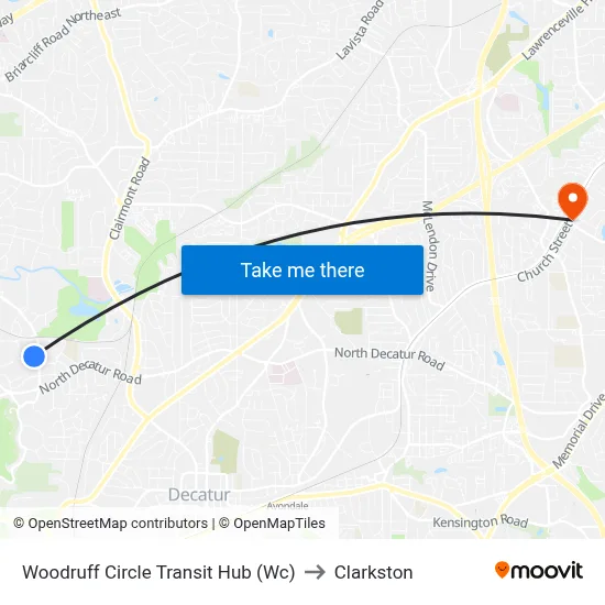 Woodruff Circle Transit Hub (Wc) to Clarkston map