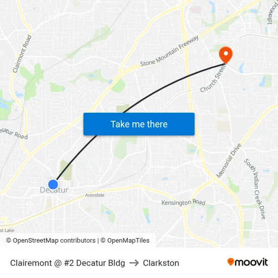 Clairemont @ #2 Decatur Bldg to Clarkston map