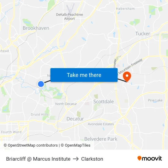 Briarcliff @ Marcus Institute to Clarkston map