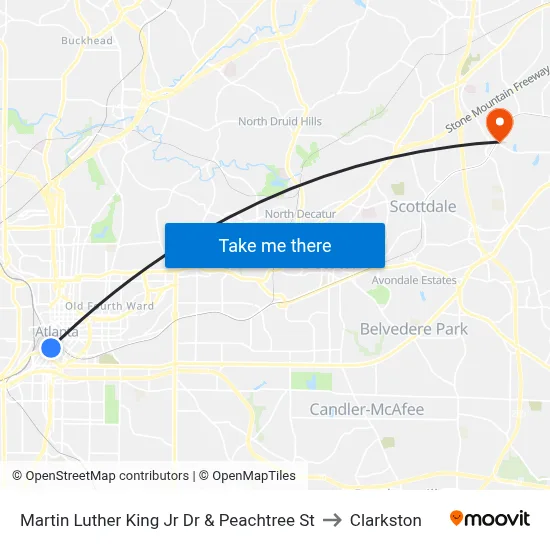 Martin Luther King Jr Dr & Peachtree St to Clarkston map
