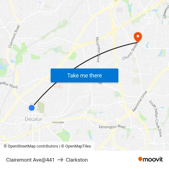 Clairemont Ave@441 to Clarkston map
