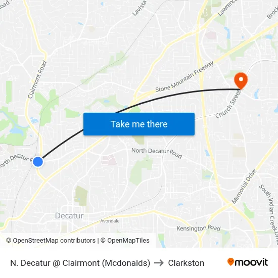 N. Decatur @ Clairmont (Mcdonalds) to Clarkston map