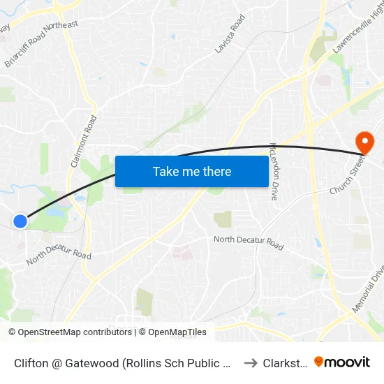 Clifton @ Gatewood (Rollins Sch Public Health) to Clarkston map