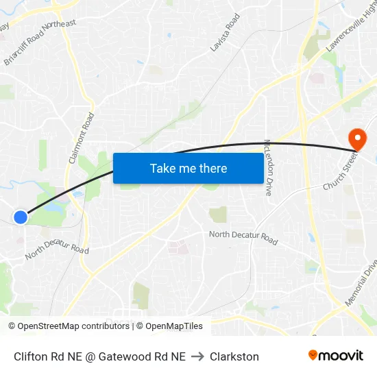 Clifton Rd NE @ Gatewood Rd NE to Clarkston map