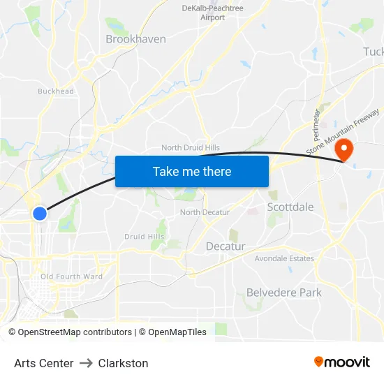 Arts Center to Clarkston map