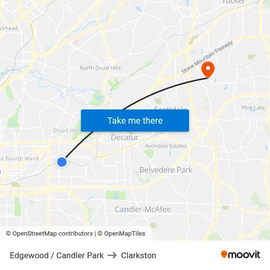 Edgewood / Candler Park to Clarkston map