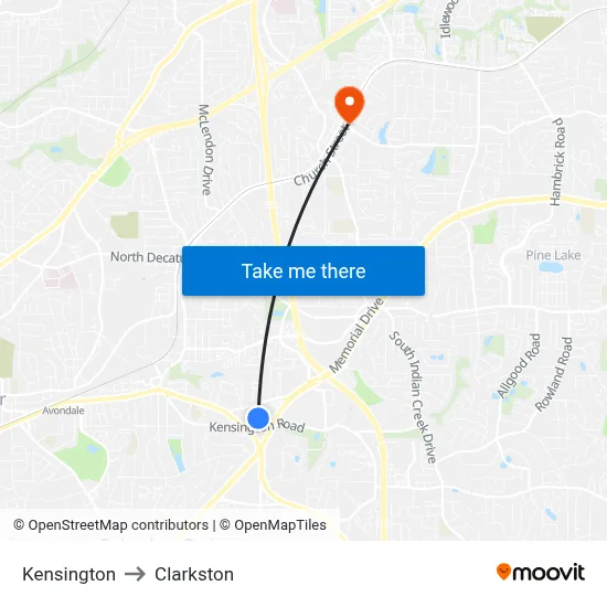 Kensington to Clarkston map