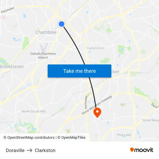 Doraville to Clarkston map