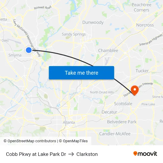 Cobb Pkwy at Lake Park Dr to Clarkston map