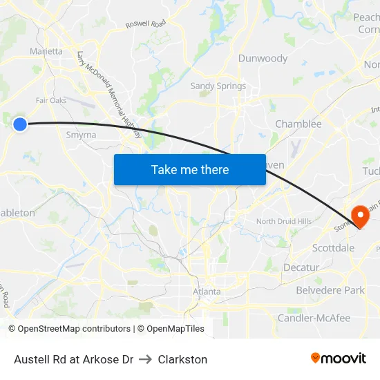 Austell Rd at Arkose Dr to Clarkston map