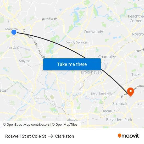 Roswell St at Cole St to Clarkston map
