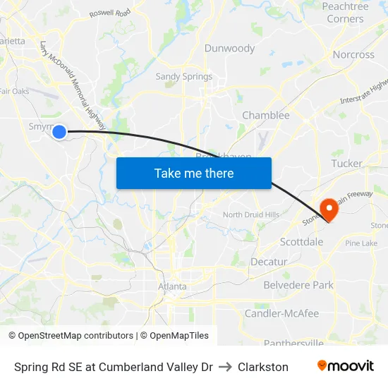 Spring Rd SE at Cumberland Valley Dr to Clarkston map